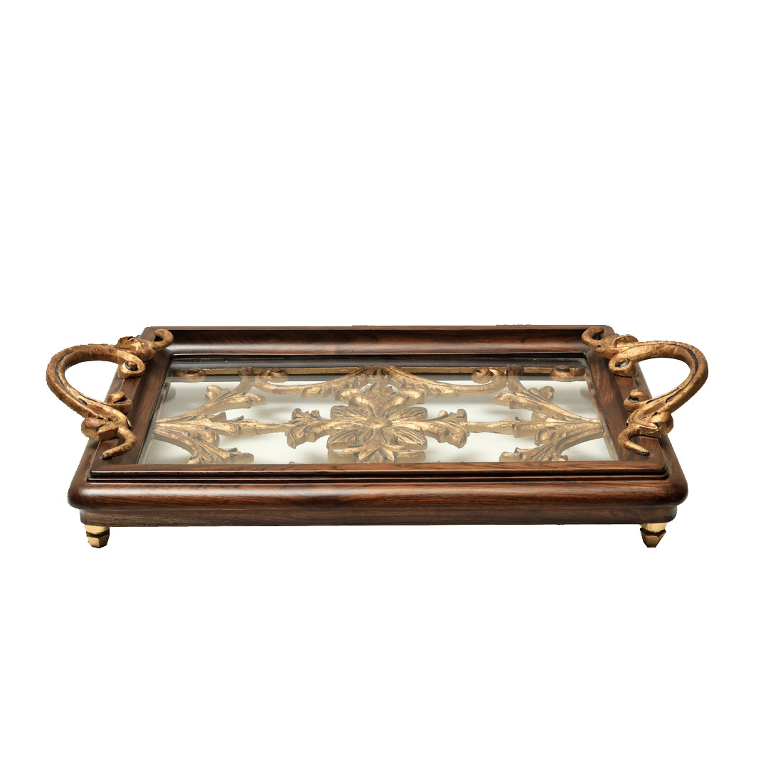 Naaz Tray - Small in Teak Wood and Metal