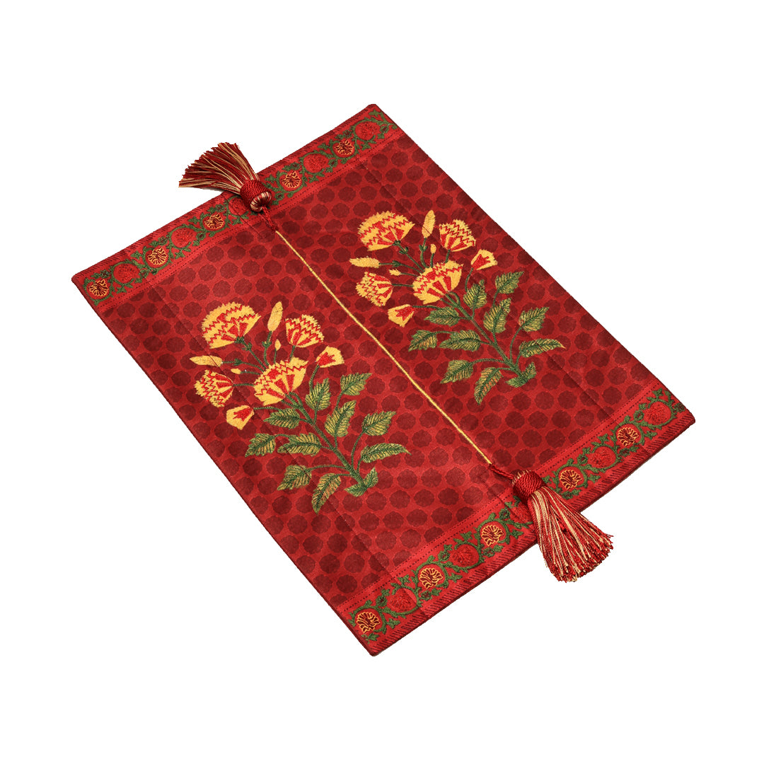 Mughal Tissue Box Cover - Red in Silk 15 x 10