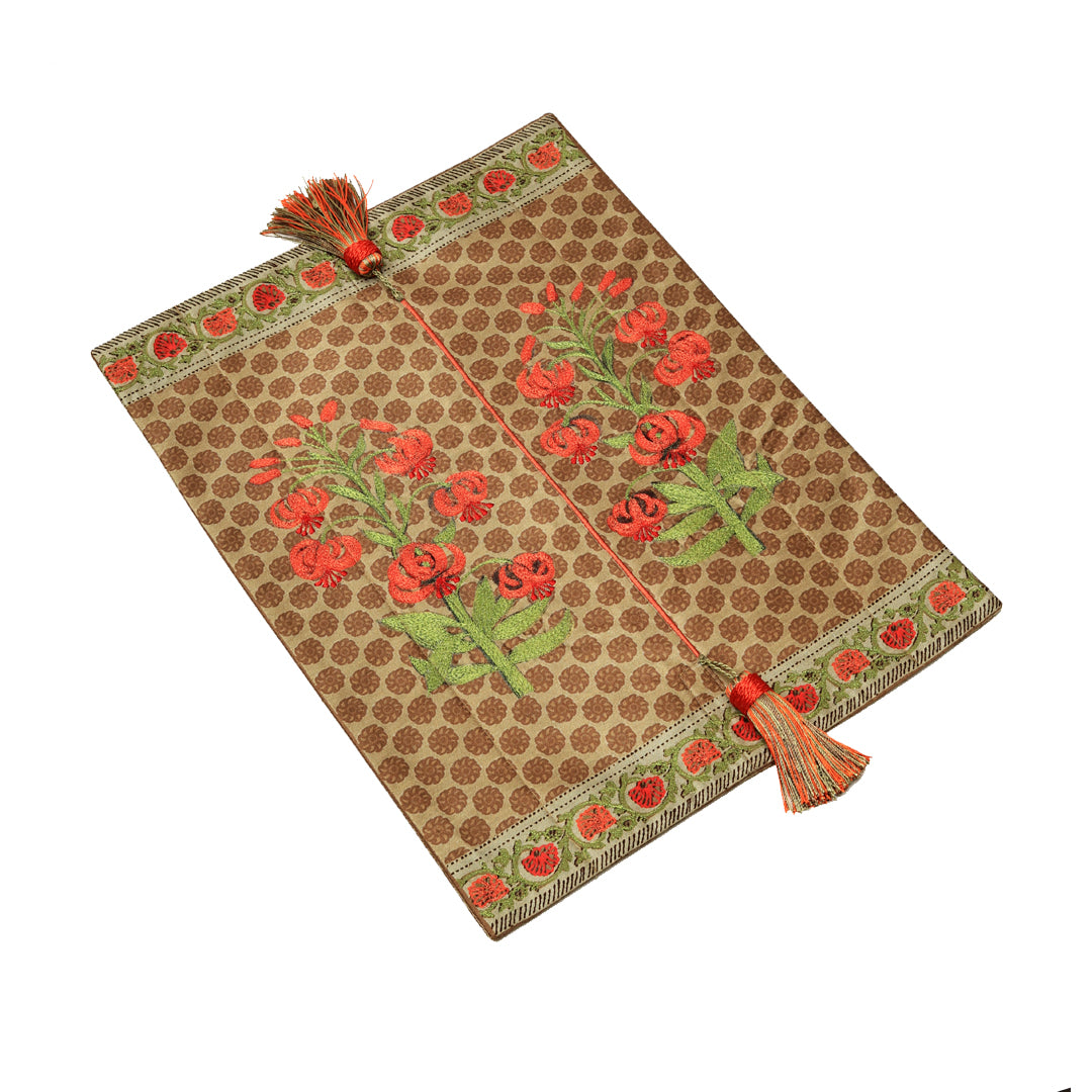 Mughal Tissue Box Cover - Olive in Silk 15 x 10