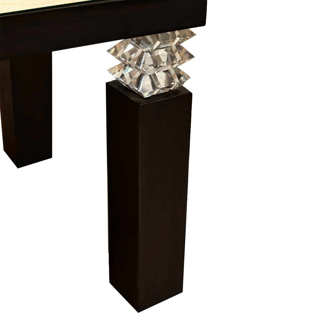Crystal Pillar Accent Table - Teak Wood