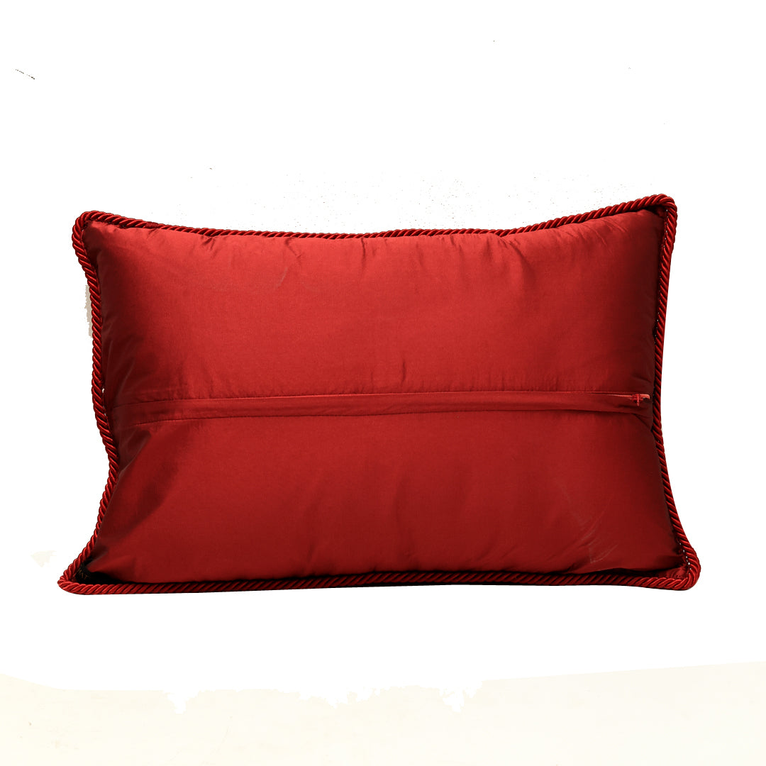 Mughal Cushion Cover - Marigold Red in Silk Blend 14&