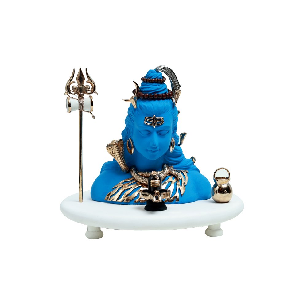 Neelakantha Shiv Idol - Small Blue in Resin and Gold Plated