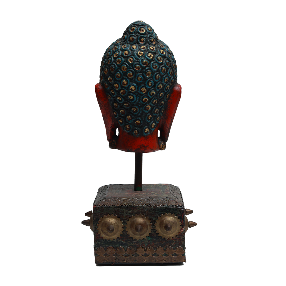 Serene Buddha Sculpture - Red in Metal and Wood