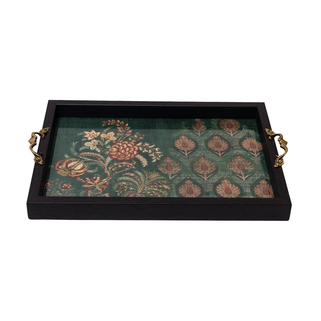 Odyssey Jahrokha Tray - Green Medium in Wood and Glass