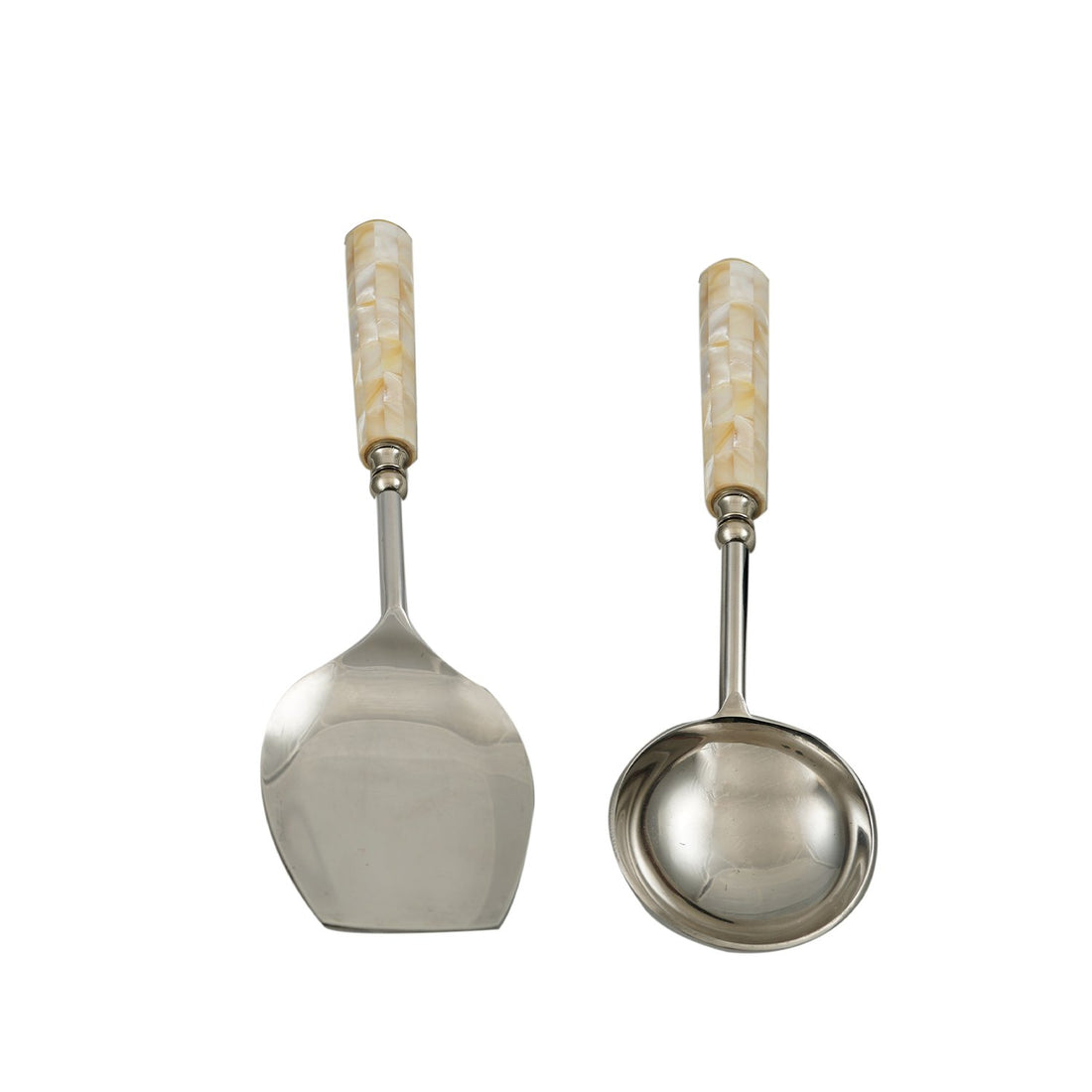 Plain Pearl Serving Set - Metal and Acrylic