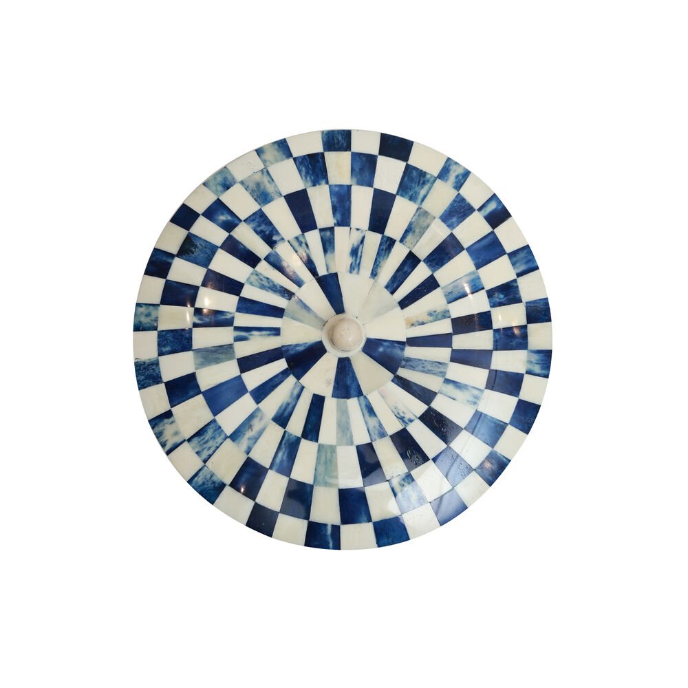 Chequered Box - Small Round Blue in Wood and Bone Inlay