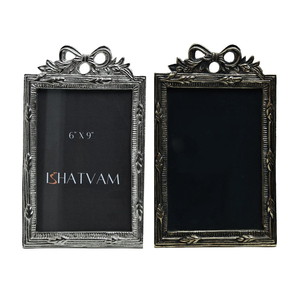 Bow Embellished Frame - Silver in Metal 6" X 9"