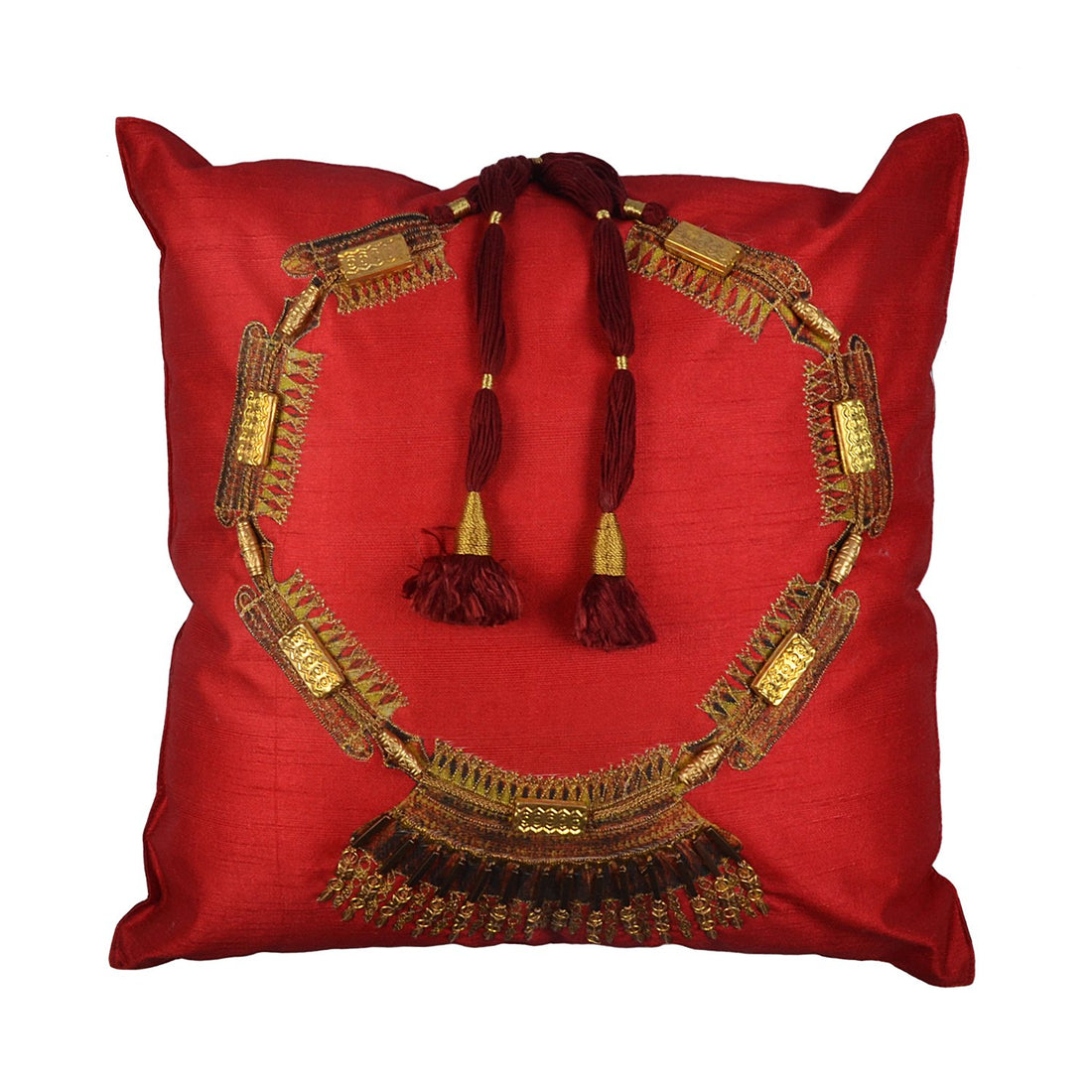 Apsara Haar Cushion Cover – Red in Silk Blend 16&