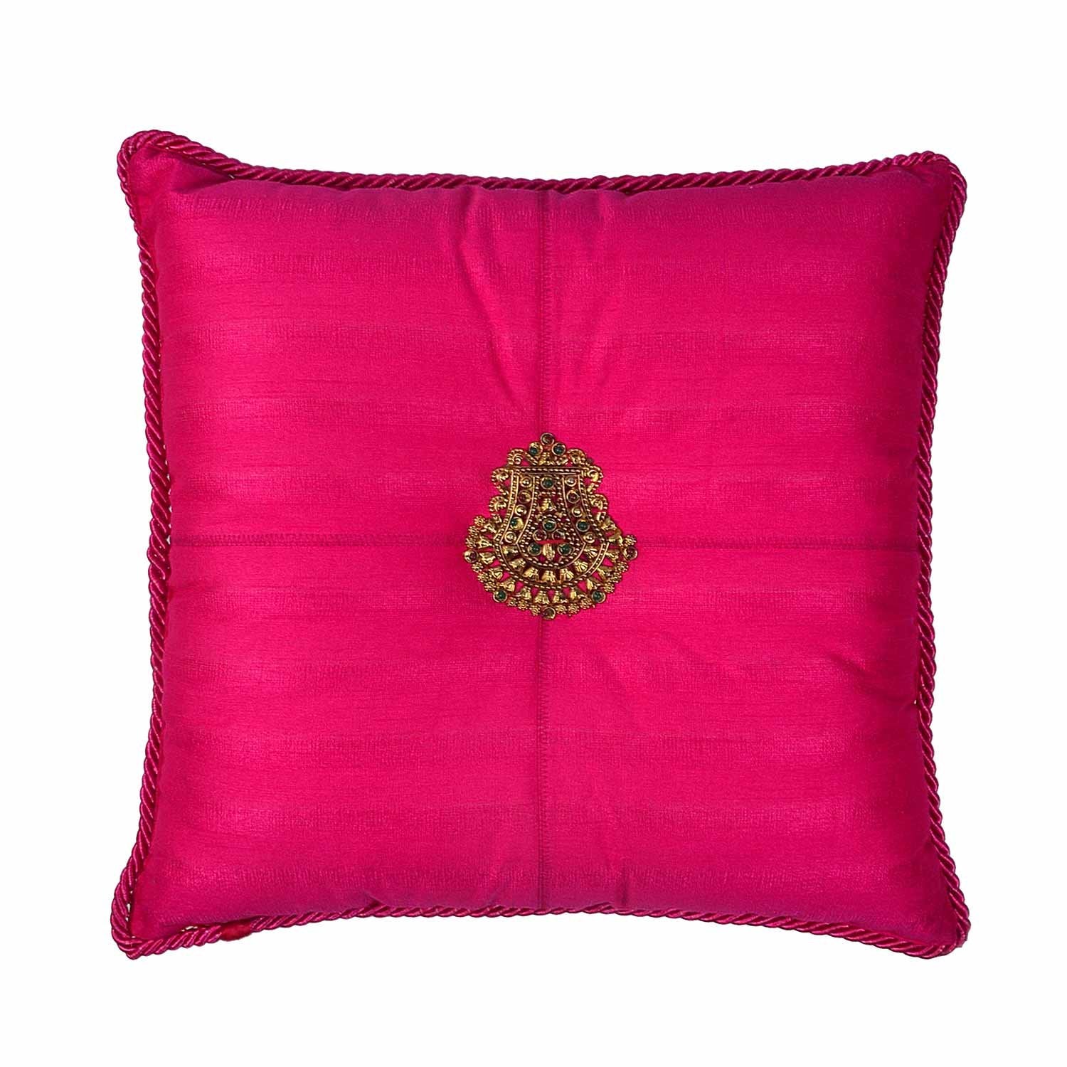 Tika-Resham Cushion - Magenta in Silk Blend 18&