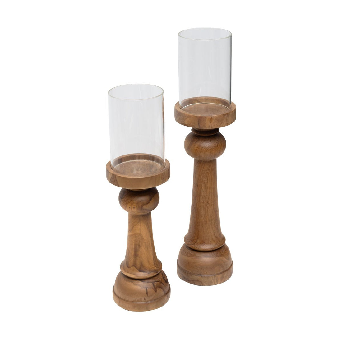 Elephant Pillar Candle Stands - Set Of 2 in Wood