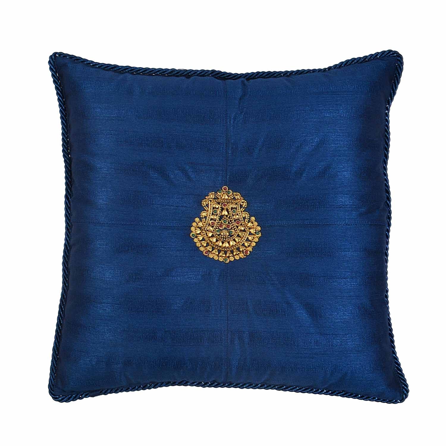 Tika-Resham Cushion - Dark Blue in Silk Blend 18&