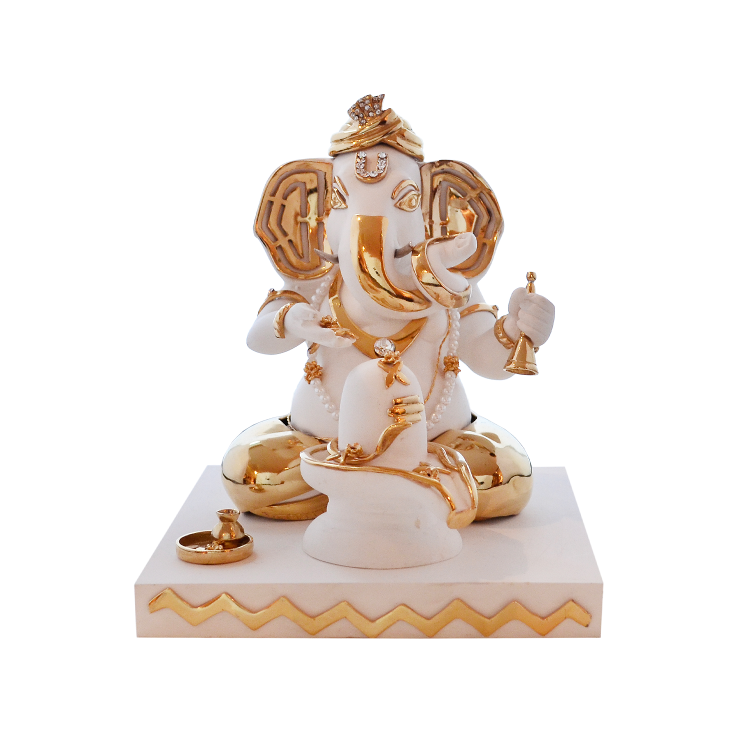 Ganesh Performing a Yagna Idol - White in Resin and Gold Plated