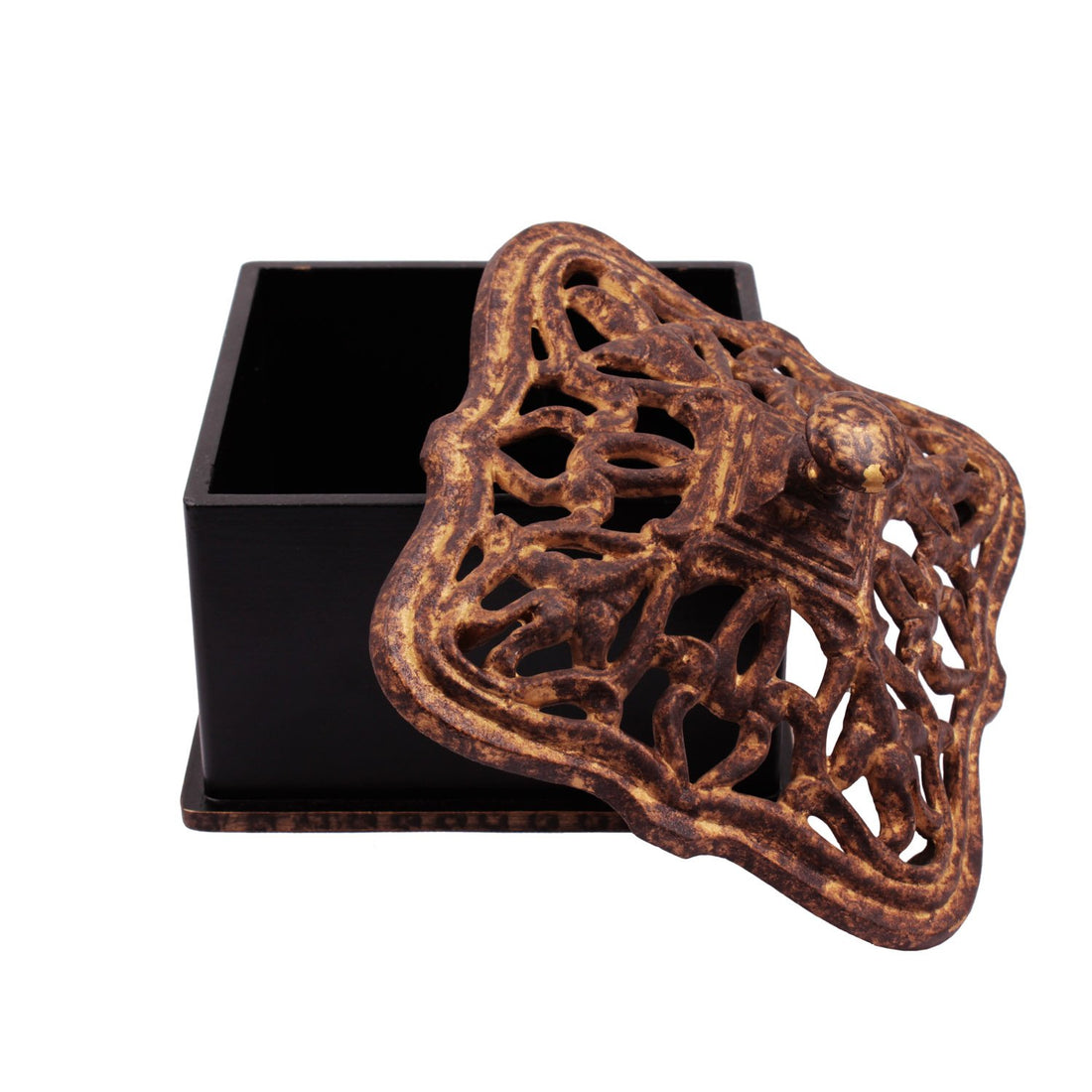 Jharokha Box - Medium Gold and Black in Metal and Wood