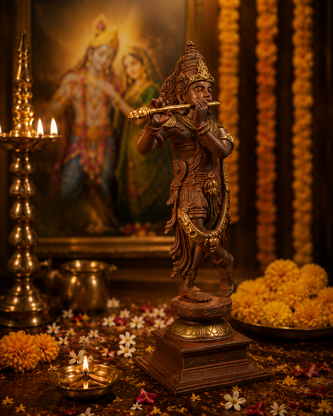 Krishna Idol - Red in Brass