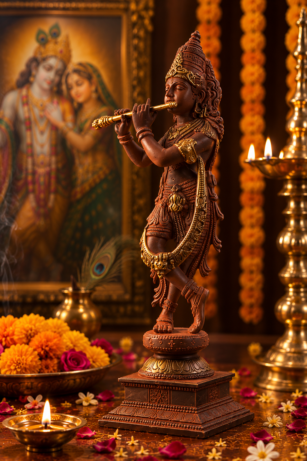 Krishna Idol - Red in Brass