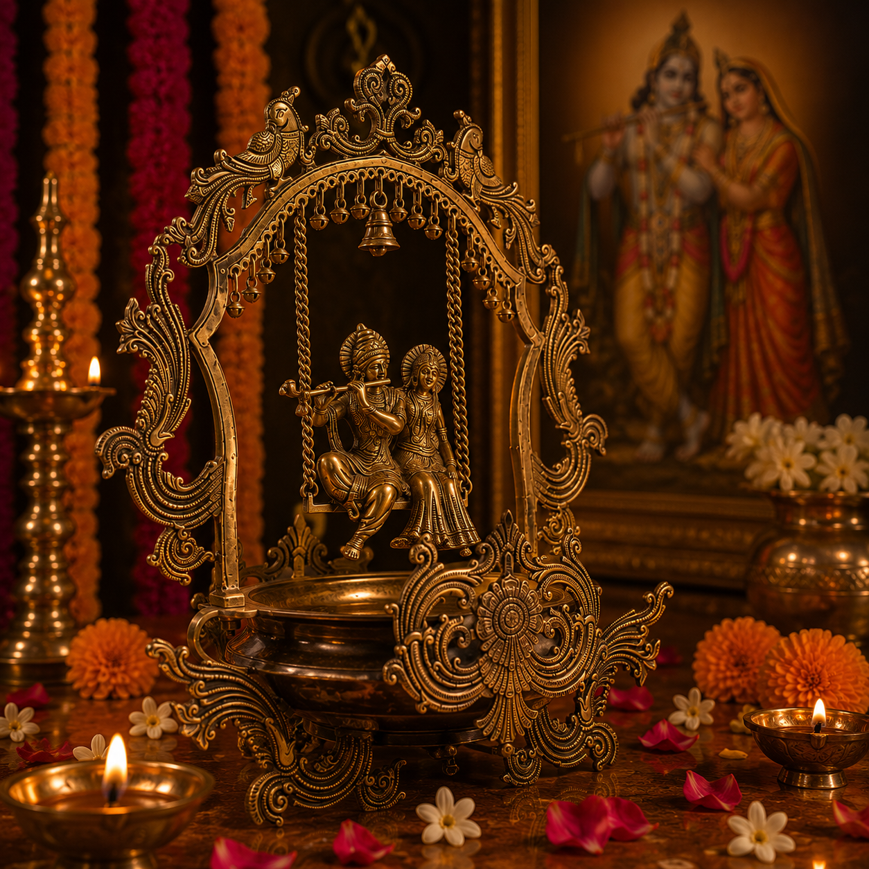 Radha Krishna With Ghungroo - Urli in Brass