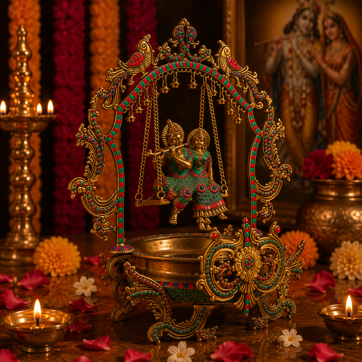 Radha Krishna With Ghungroo – Urli Firoza in Brass