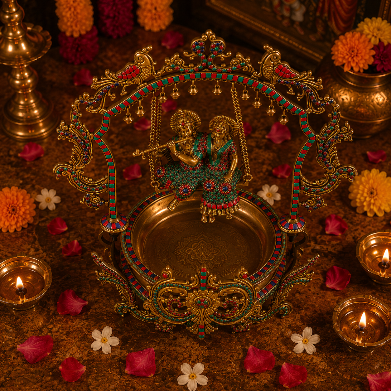 Radha Krishna With Ghungroo – Urli Firoza in Brass