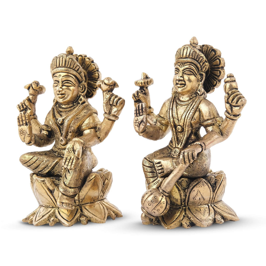 Vishnu With Laxmi Sitting Idol - Brass