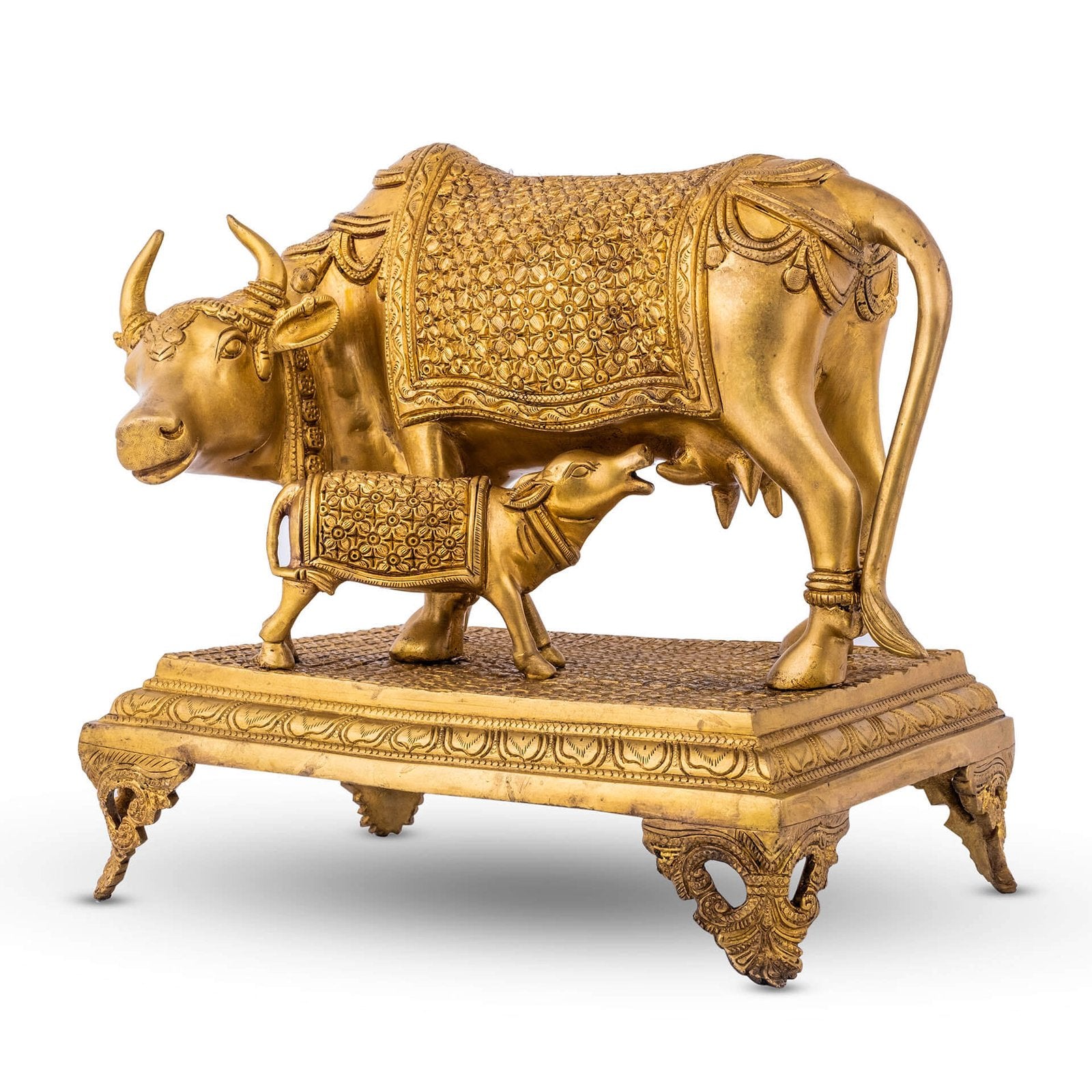 Kamdhenu Cow with Bachda - Brass