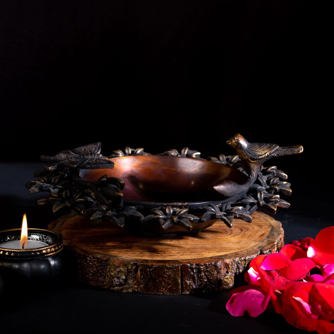 Flower Bird Bath - Small in Brass