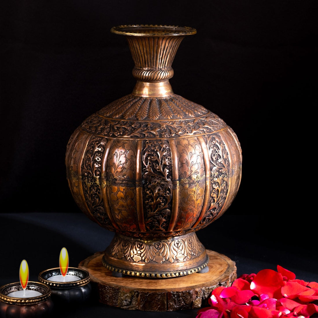 Vintage Carved Pot - Copper