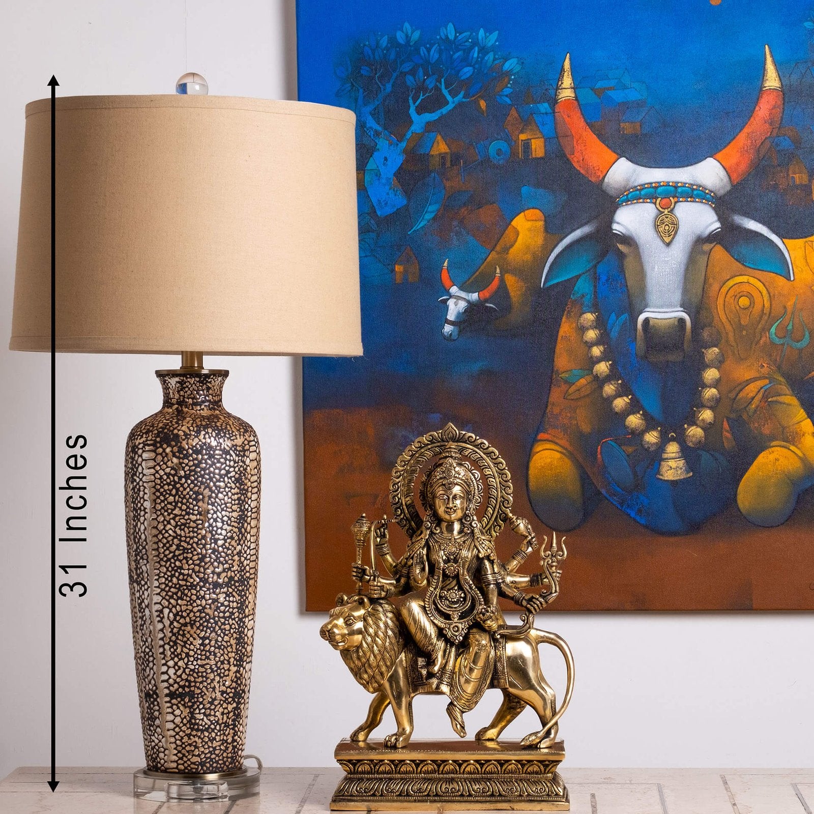 Durga With Base Idol - Large in Brass