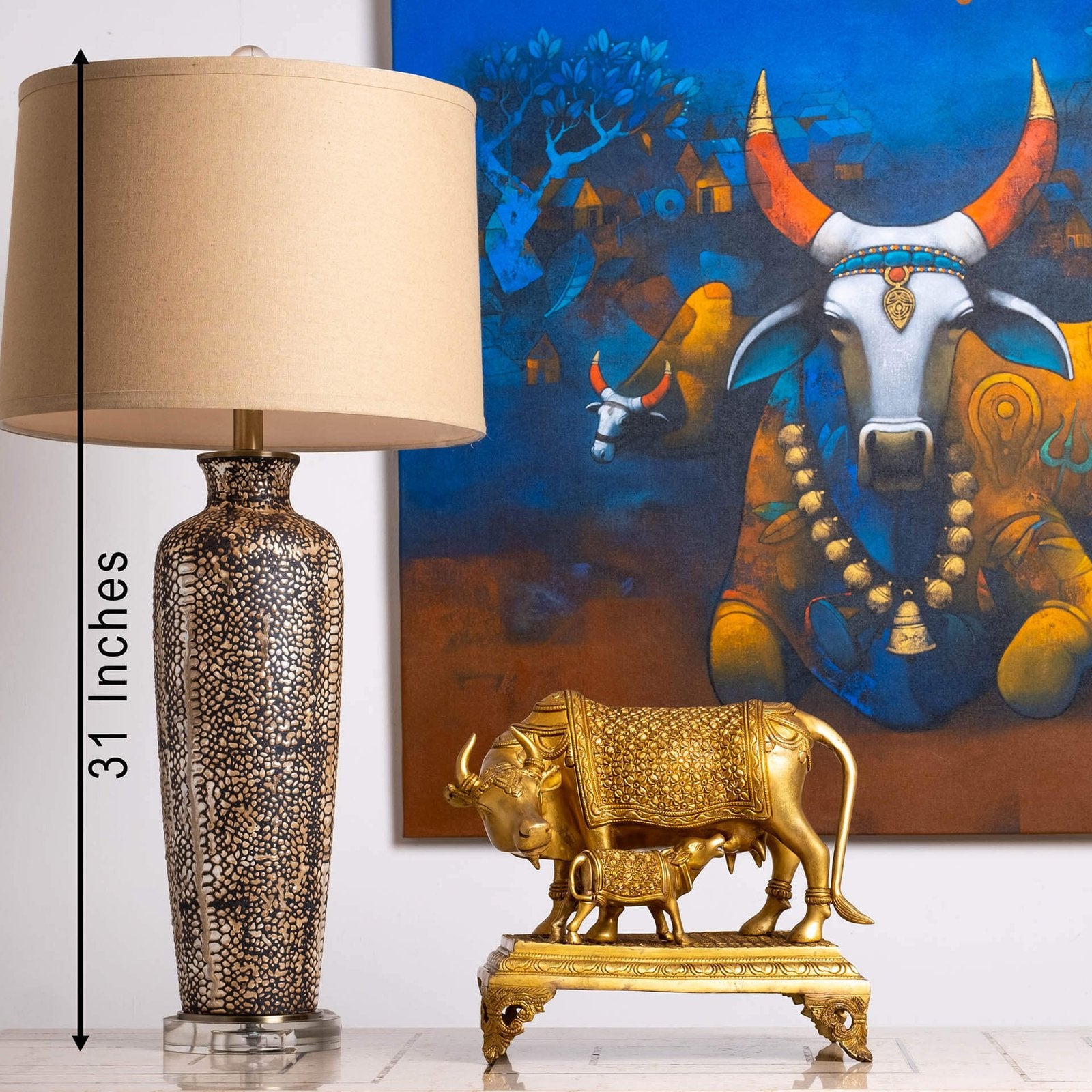Kamdhenu Cow with Bachda - Brass