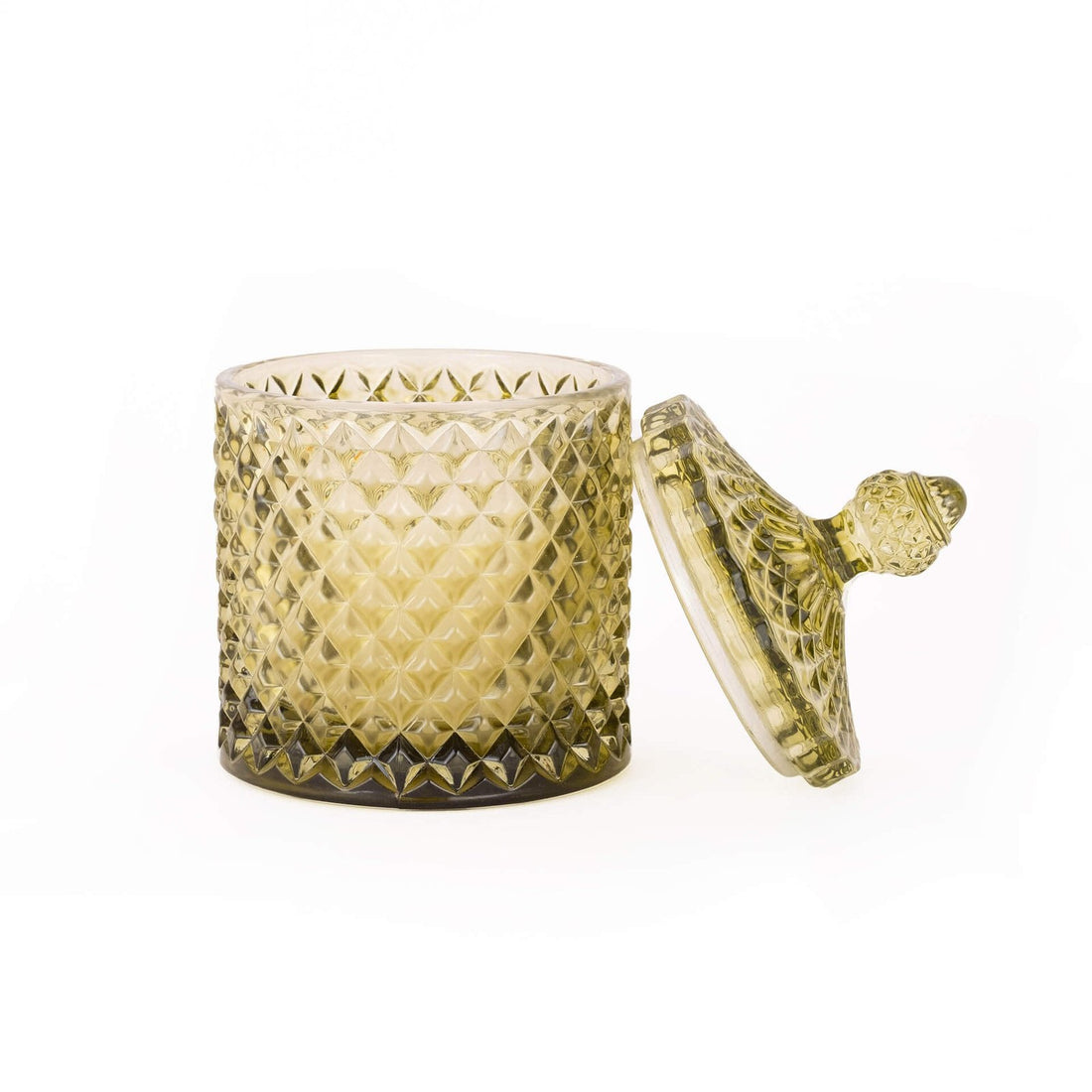 Cut-Glass Candle With Lid - Green in Glass