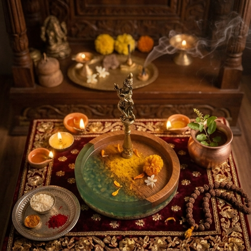 Krishna Harit Platter - Brass . Wood and Resin