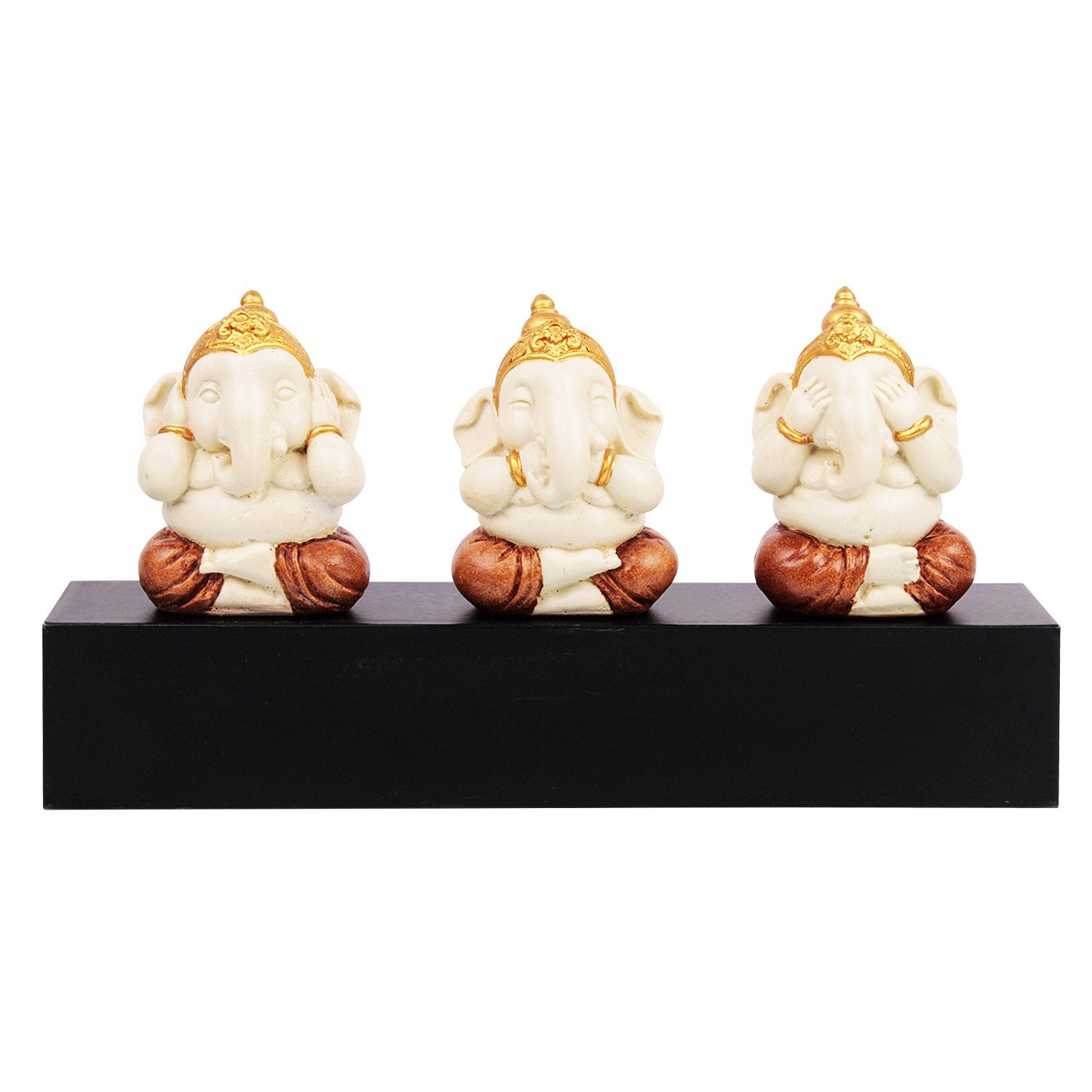 Trigajanana Ganesha Idol - Beige in Composite Marble