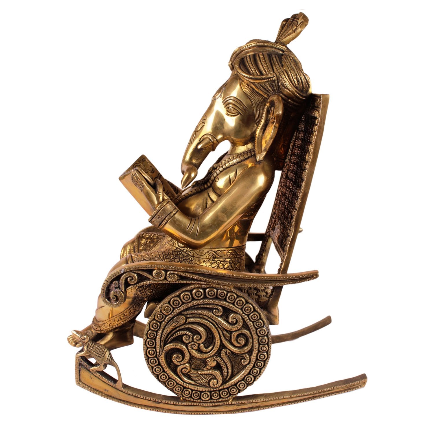 Reading Ganesh On A Rocking Chair - Brass