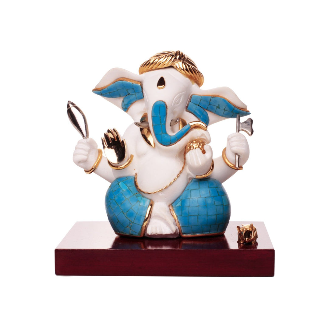 Ganesh Idol - White and Firoza in Resin and Gold Plated