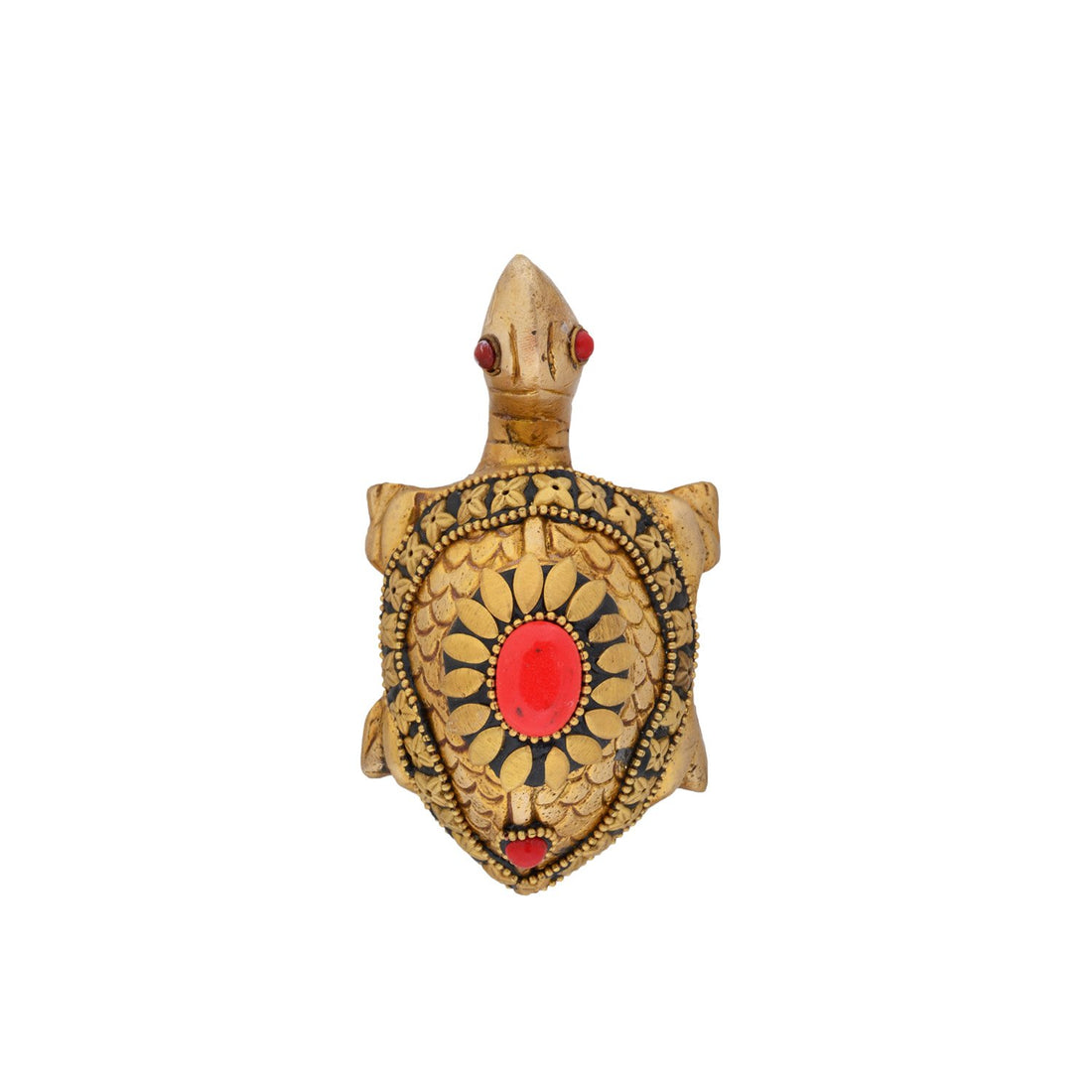 Coral Tortoise With Stone - Brass