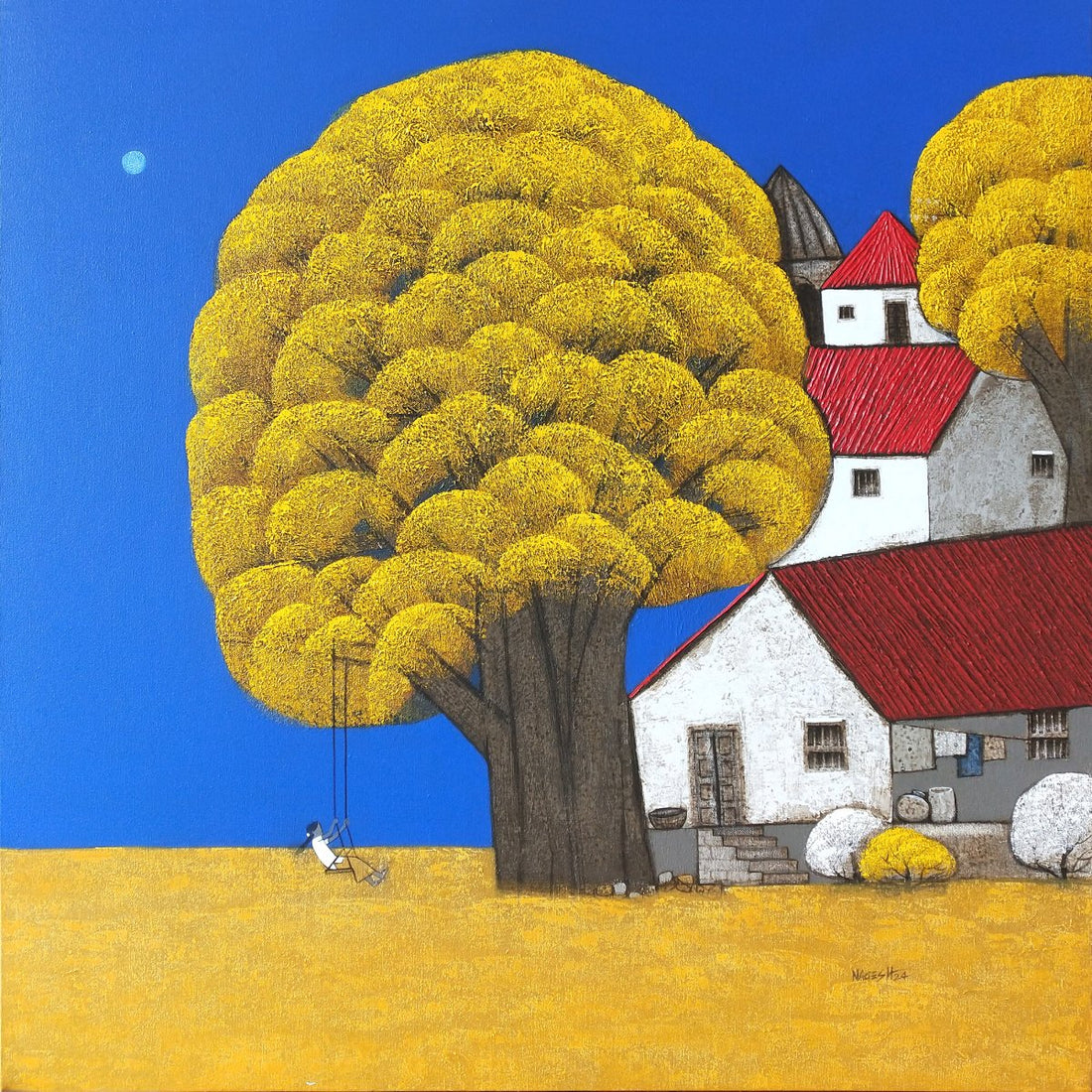 Village Scape By Nagesh Ghodke – Acrylic on canvas