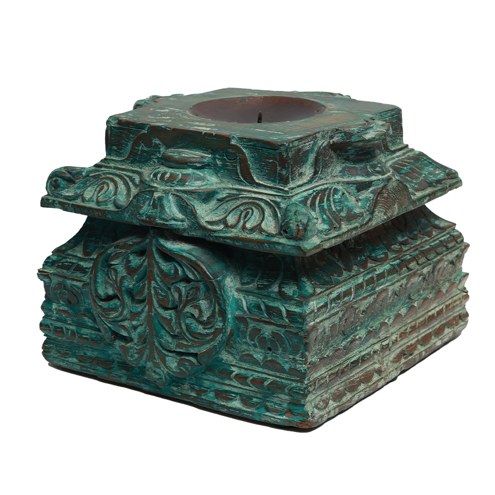 Nalanda Carved Candle Stand - Wood