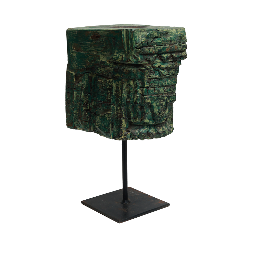 Nalanda Carved Candle Stand - Wood and Metal