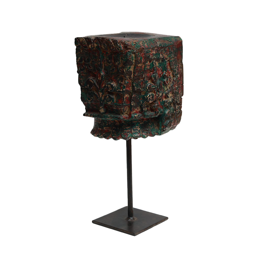 Nalanda Carved Candle Stand - Wood and Metal