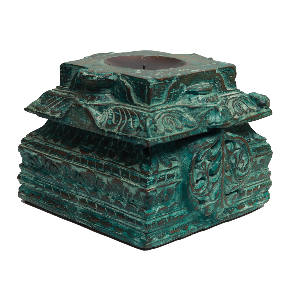 Nalanda Carved Candle Stand - Wood