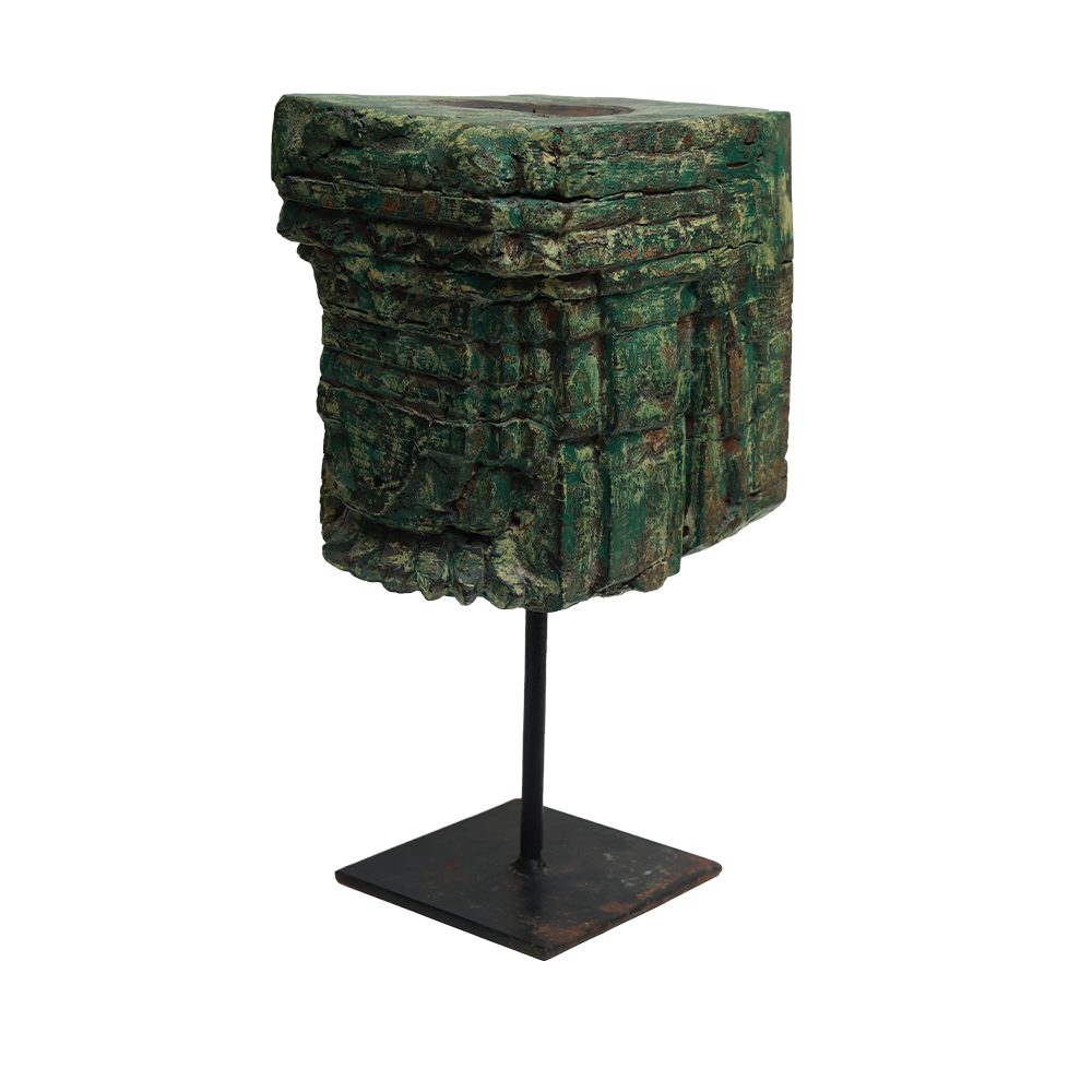 Nalanda Carved Candle Stand - Wood and Metal