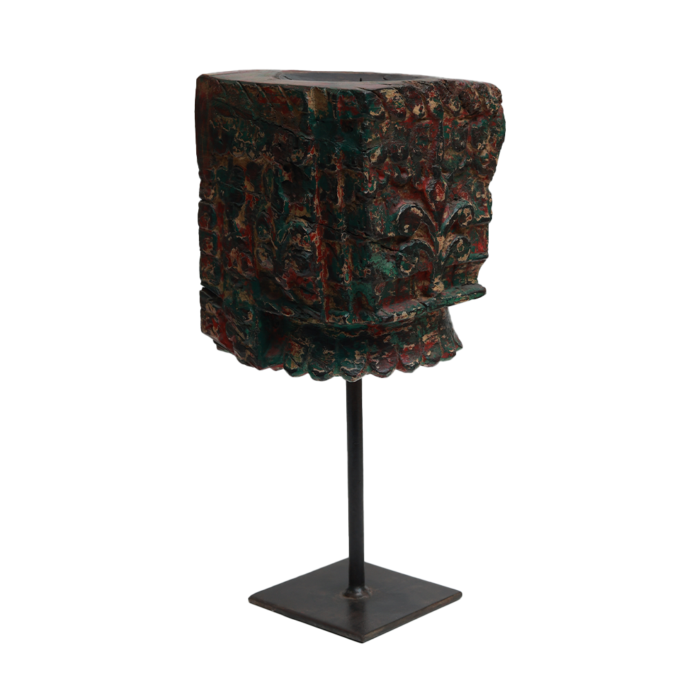 Nalanda Carved Candle Stand - Wood and Metal
