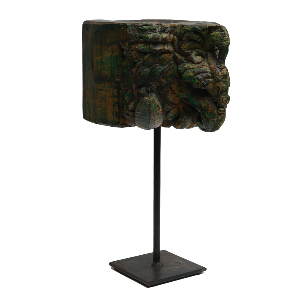 Nalanda Carved Candle Stand - Wood and Metal