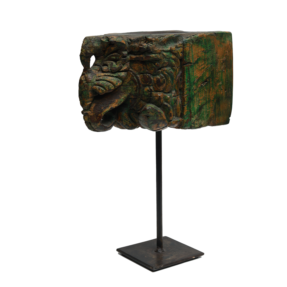Nalanda Carved Candle Stand - Wood and Metal