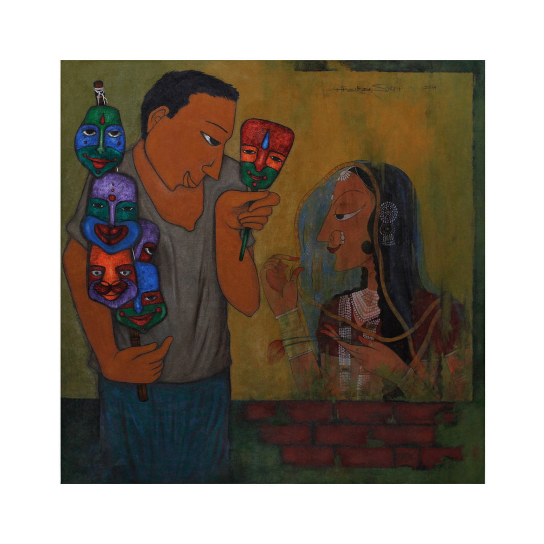Mask Seller By Hitendra Singh Bhati - Acrylic on canvas