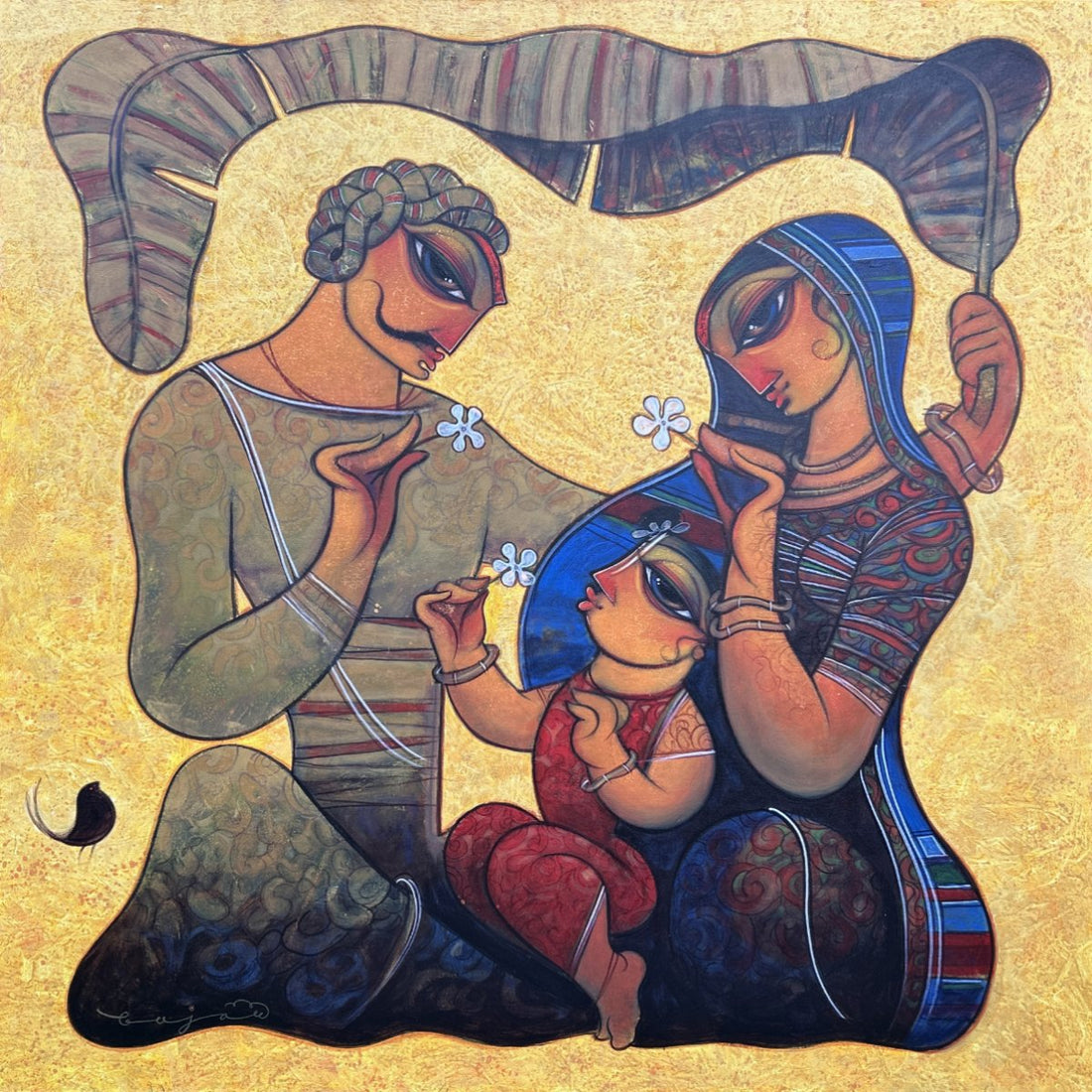 Indian Family By Ramesh Gujar - Acrylic on canvas