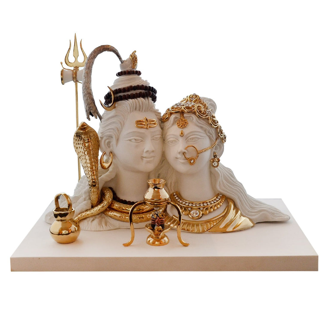 Shiva and Parvati Idol - Large White in Resin and Gold Plated