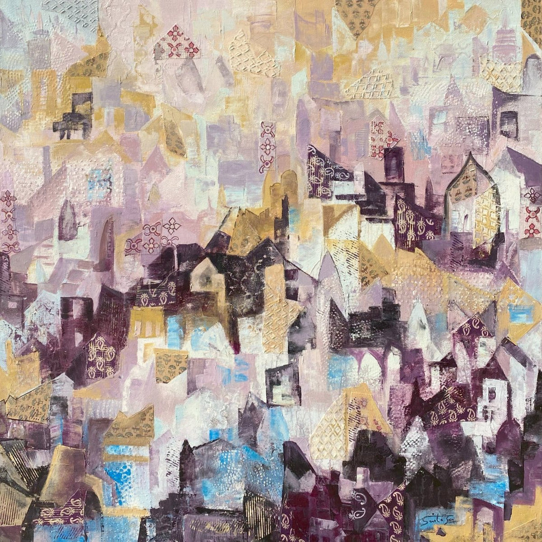 Nabourhood Painting By Smita Jain – Mixed media on canvas