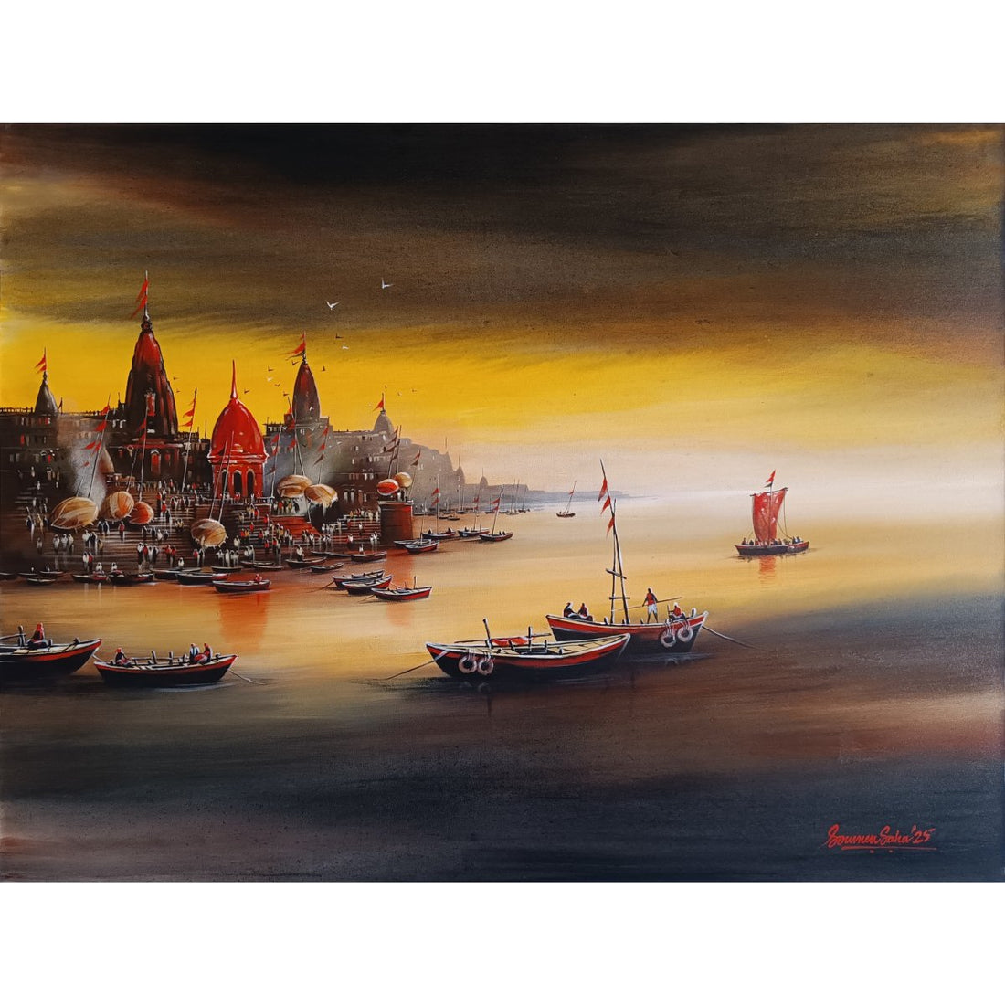 Varanashi ghat 1 Painting By Soumen Saha – Acrylic on canvas