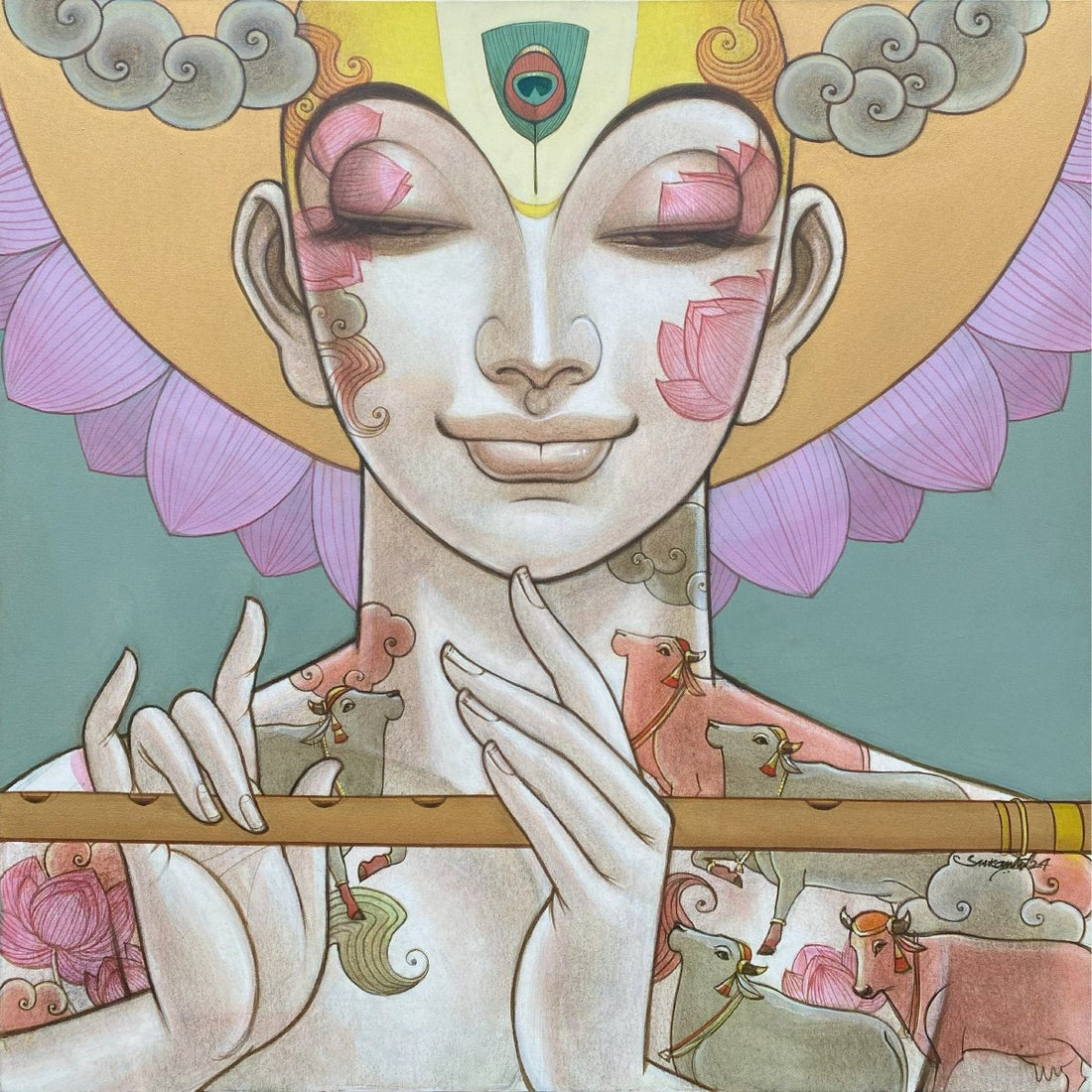 Satchitananda Painting By Sukanta Das - Mixed media on canvas