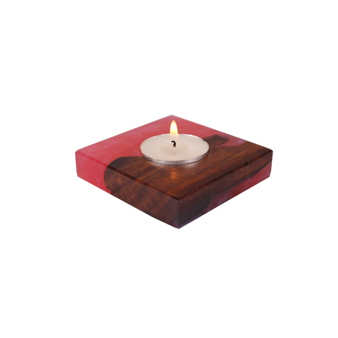 Lune Tea Light Holder – Rose in Wood and Resin